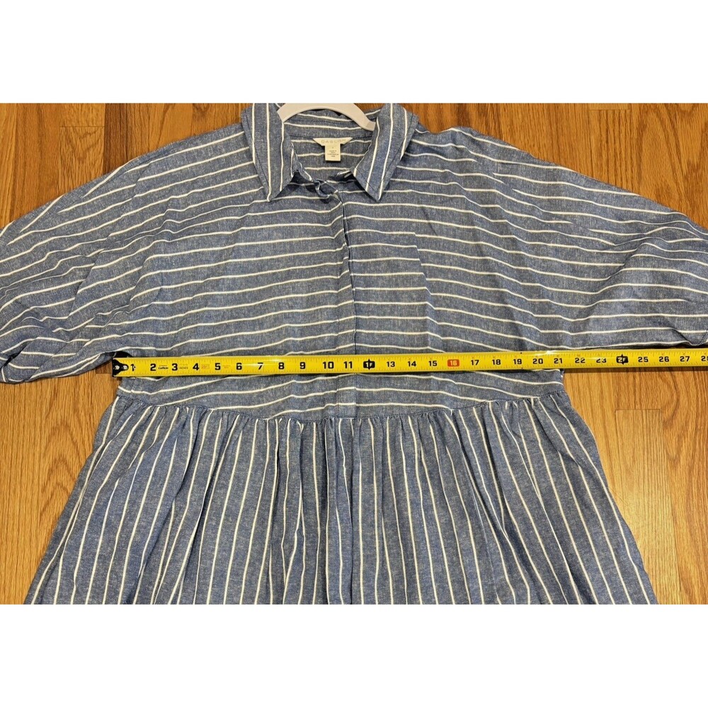 Caslon Shirt Dress Women's Large 3/4 Sleeve Blue Stripe Pockets Linen Blend NEW - Picture 3 of 11